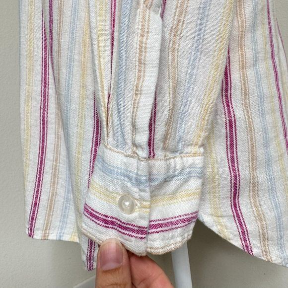 Gap Women Linen Blend Button Down Shirt Boyfriend Blouse Sz M Multicolor Stripes - Picture 8 of 14